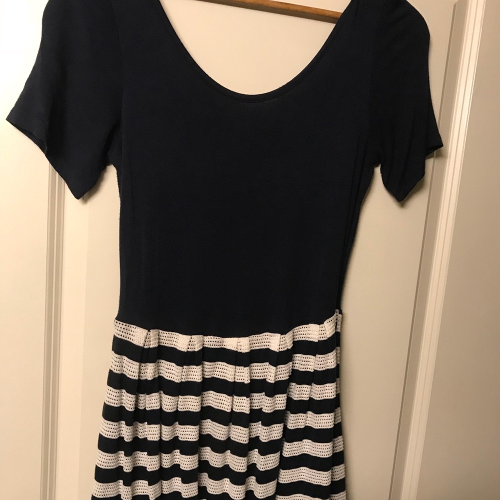 Navy and white striped A line dress